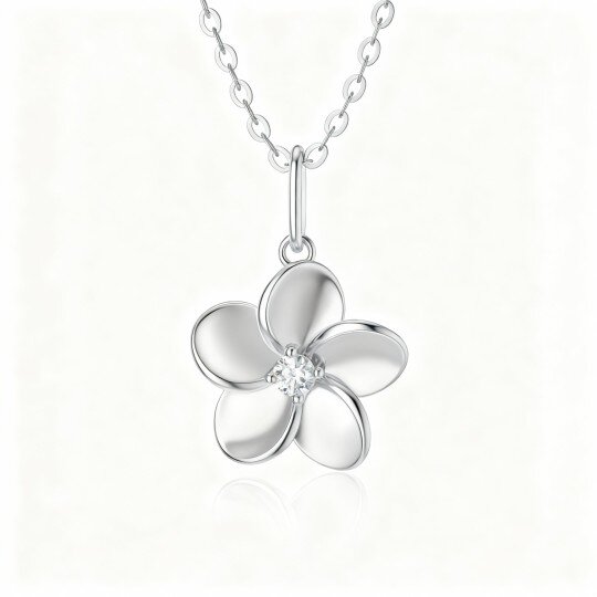 10K White Gold Diamond Plumeria Pendant Necklace