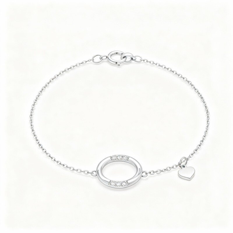 9K witgouden ronde bedelarmband met diamant-6