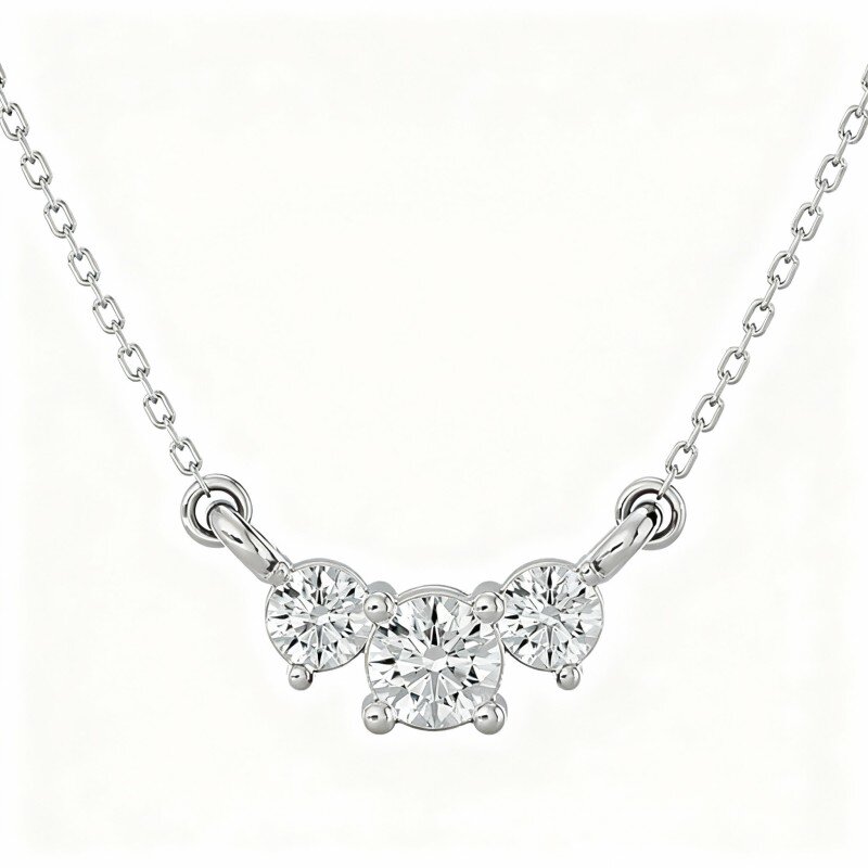 Colar com pendente redondo de diamante em ouro branco 9K-9