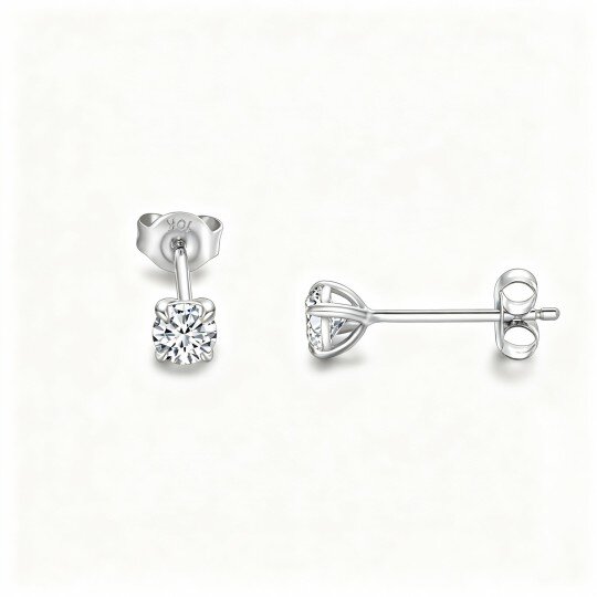Orecchini a bottone rotondi con diamanti in oro bianco 10K