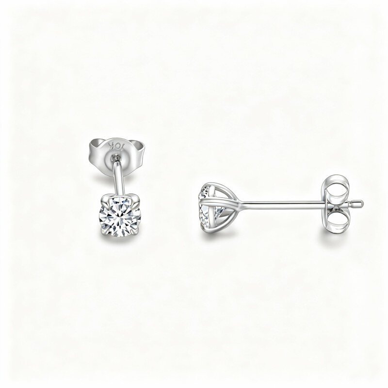 Brincos redondos de pino com diamantes em ouro branco 10K-7