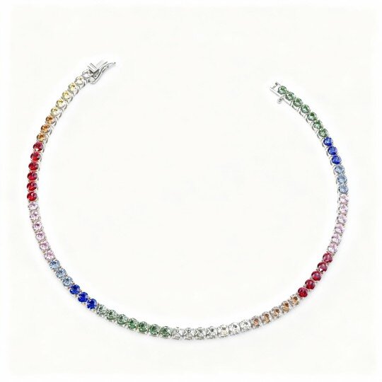 Pulseira de ténis em ouro branco de 10 quilates com diamantes e safiras