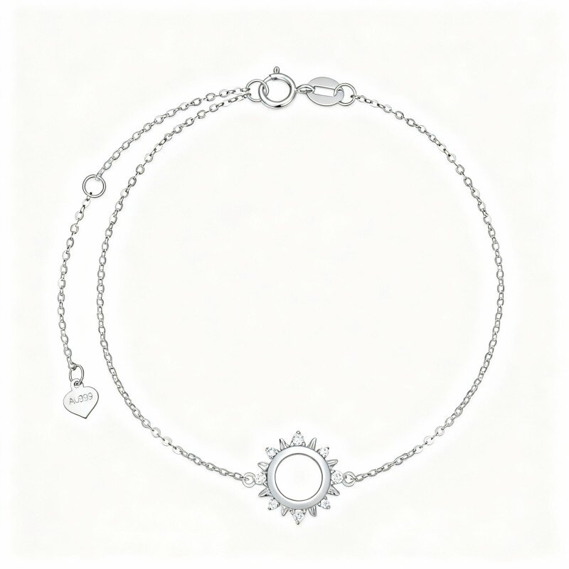 Pulsera con dije de sol de oro blanco de 10 quilates y diamantes-11