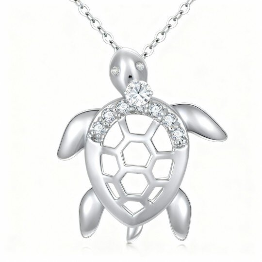 10K White Gold Diamond Tortoise & Sea Turtle Pendant Necklace