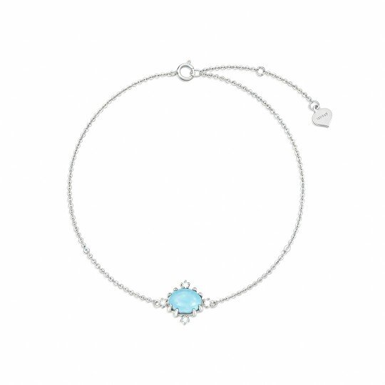 Charm-Armband aus 10-karätigem Weißgold mit Diamanten und Türkis