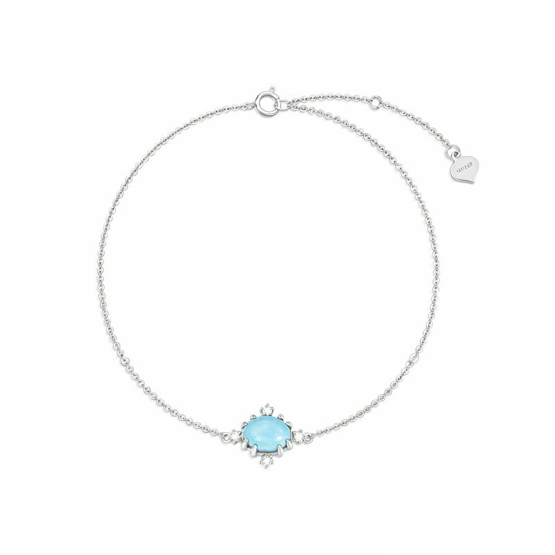 Pulsera de oro blanco de 10 quilates con dije de diamantes y turquesa-16