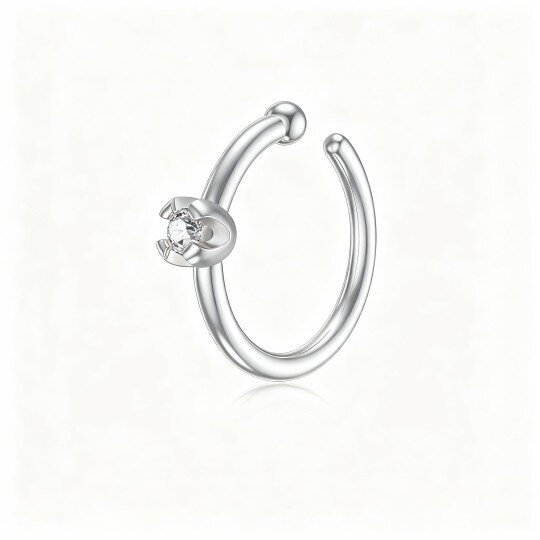 Anillo nasal de oro blanco de 10 quilates con diamantes y flores silvestres