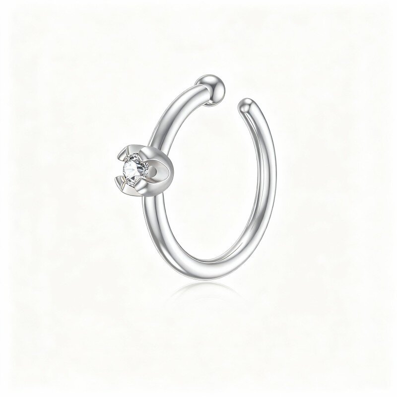 Piercing de nariz em ouro branco de 10 quilates com diamantes e flores silvestres-11