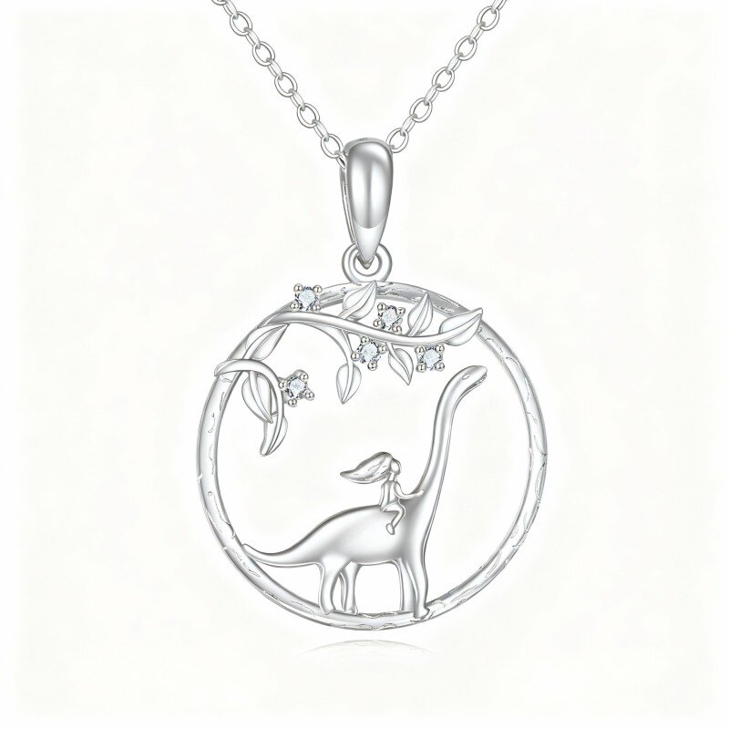 10K White Gold Cubic Zirconia Dinosaur Pendant Necklace-13
