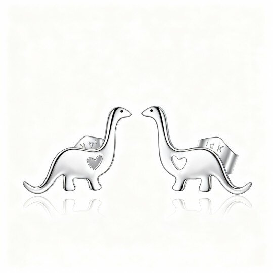 10K White Gold Dinosaur Stud Earrings