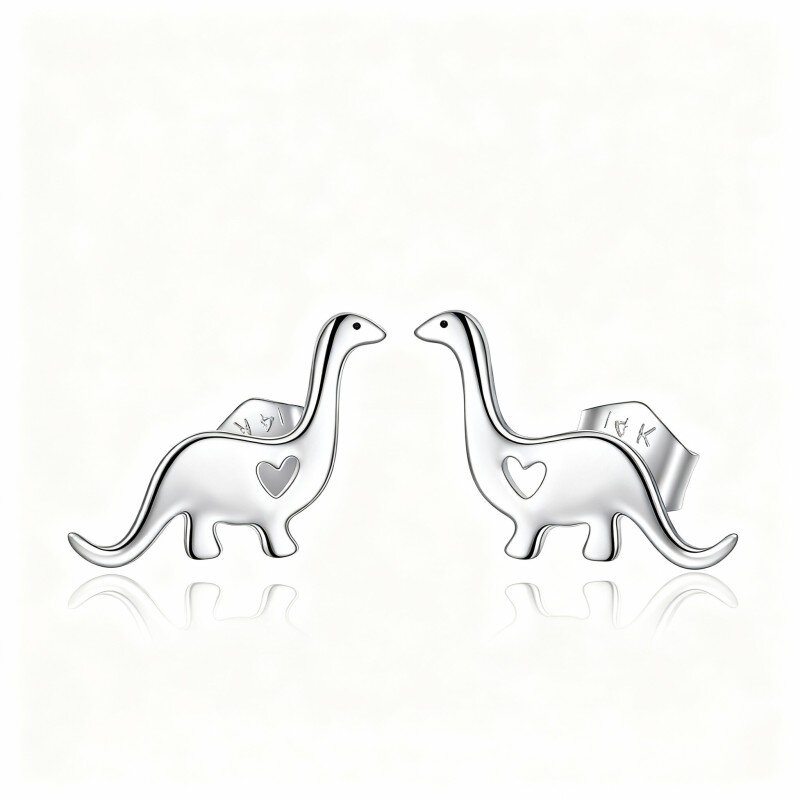 Brincos de dinossauro em ouro branco 10K-14