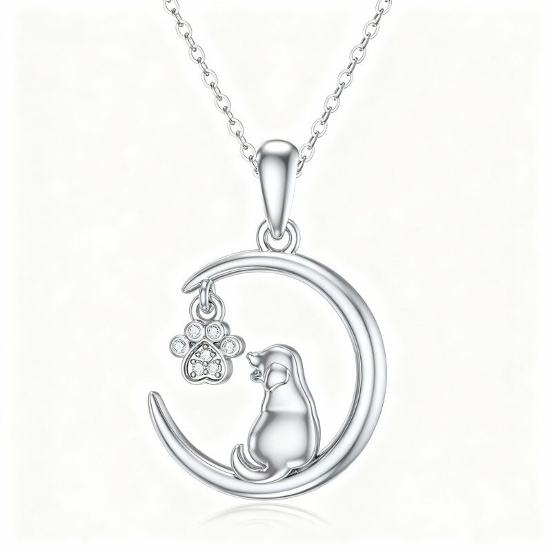 10K White Gold Cubic Zirconia Dog Pendant Necklace-5