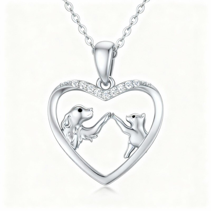 10K White Gold Cubic Zirconia Dog Pendant Necklace-2