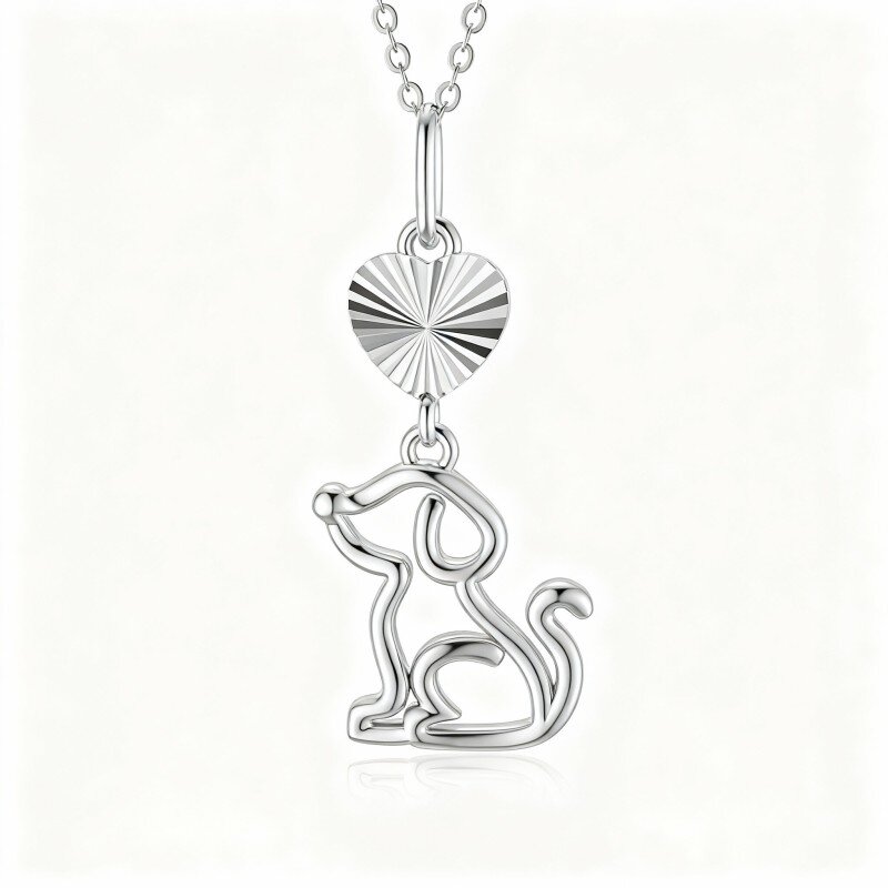10K White Gold Dog Pendant Necklace-14