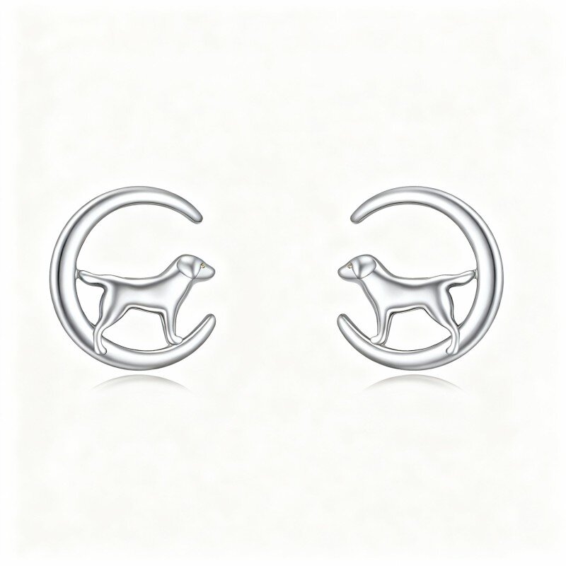 Pendientes de oro blanco de 10 quilates con forma de perro-5