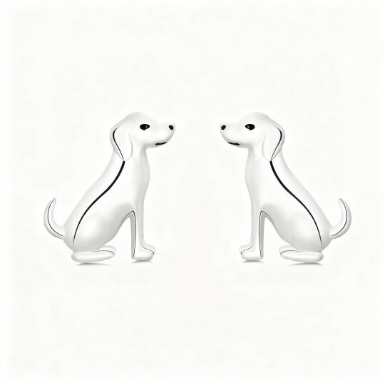 10K White Gold Dog Stud Earrings