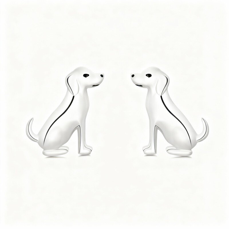 Pendientes de oro blanco de 10 quilates con forma de perro-4