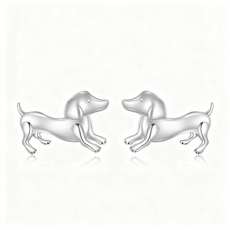 Pendientes de oro blanco de 10 quilates con forma de perro-3