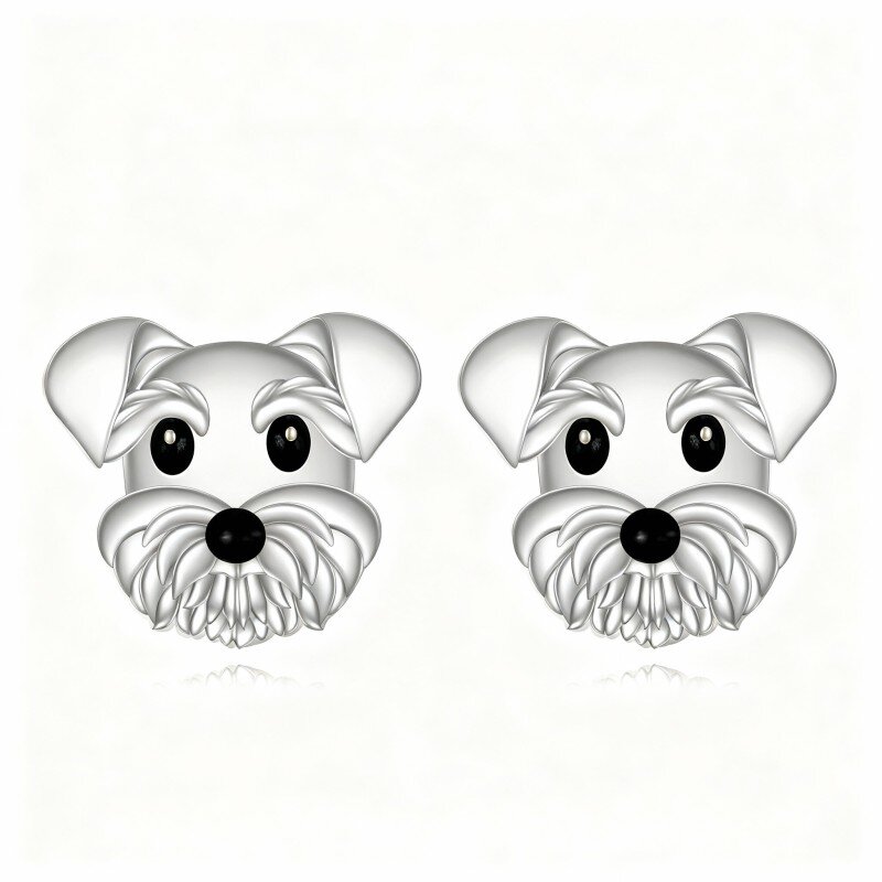 Pendientes de oro blanco de 10 quilates con forma de perro-4