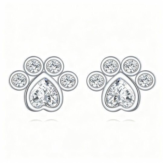 10K White Gold Cubic Zirconia Dog Stud Earrings