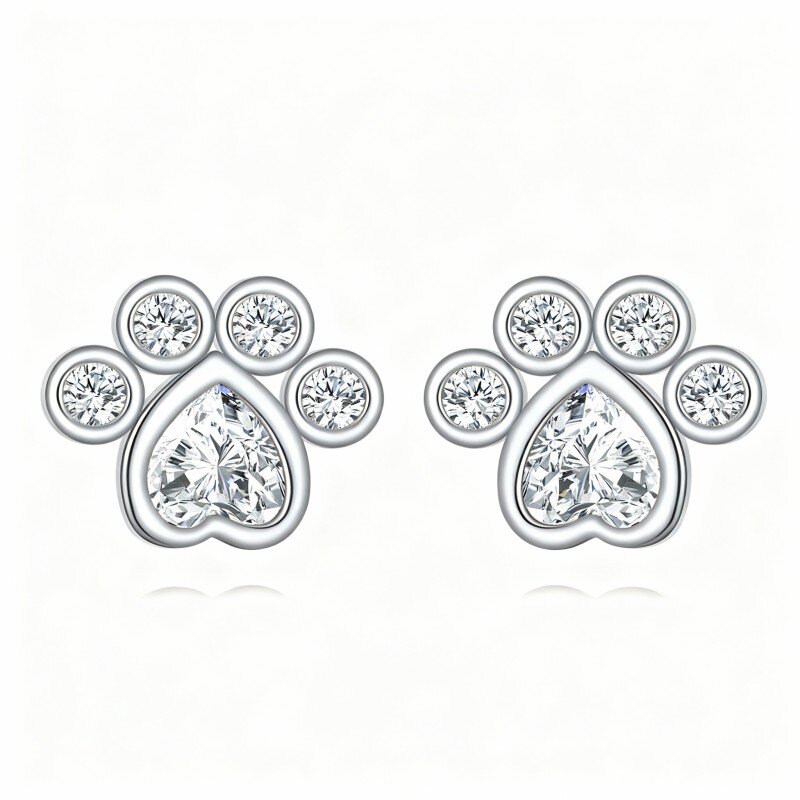 10K White Gold Cubic Zirconia Dog Stud Earrings-18