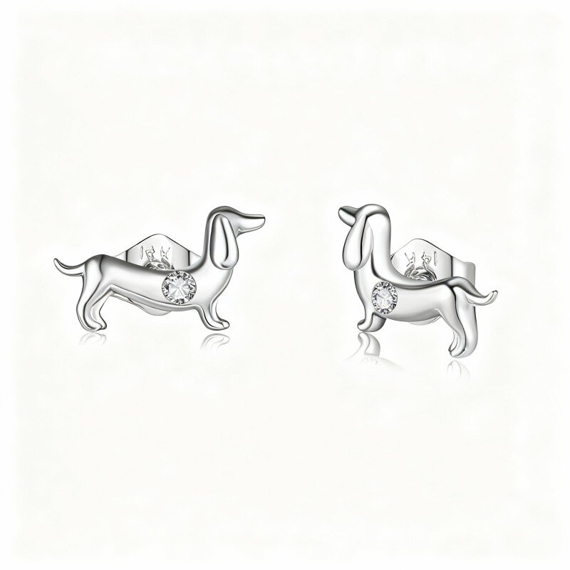 10K White Gold Cubic Zirconia Dog Stud Earrings-11