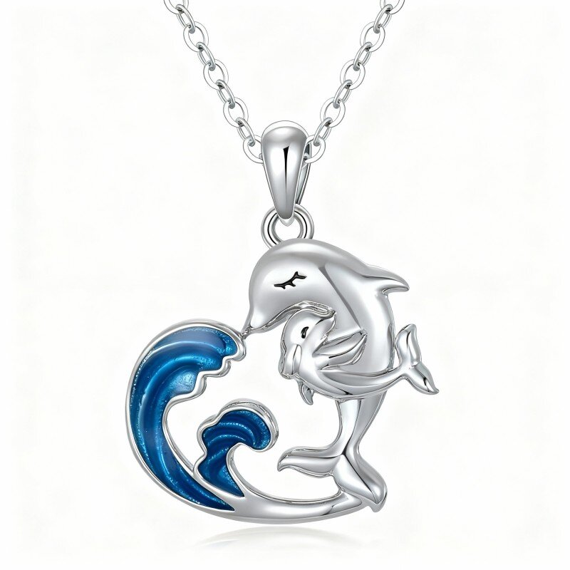 10K White Gold Dolphin Pendant Necklace-9