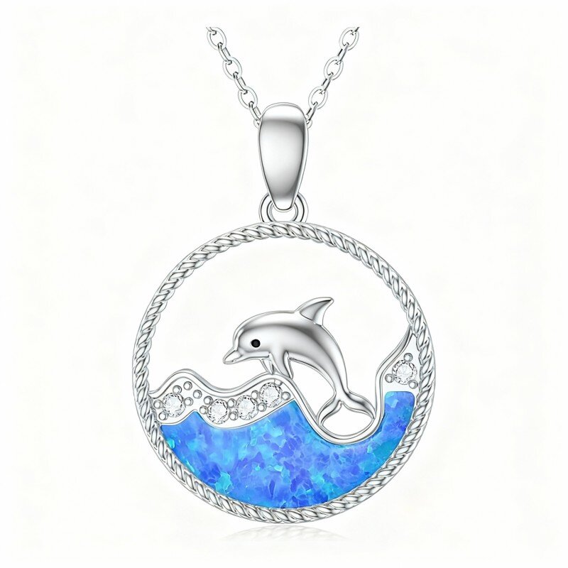 10K White Gold Cubic Zirconia Dolphin Pendant Necklace-2