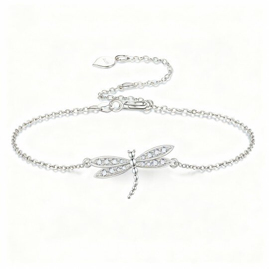 10K White Gold Cubic Zirconia Dragonfly Charm Bracelet