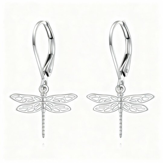 10K White Gold Dragonfly Drop Earrings