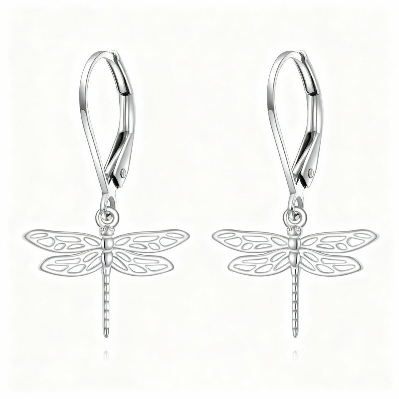 10K White Gold Dragonfly Drop Earrings-1