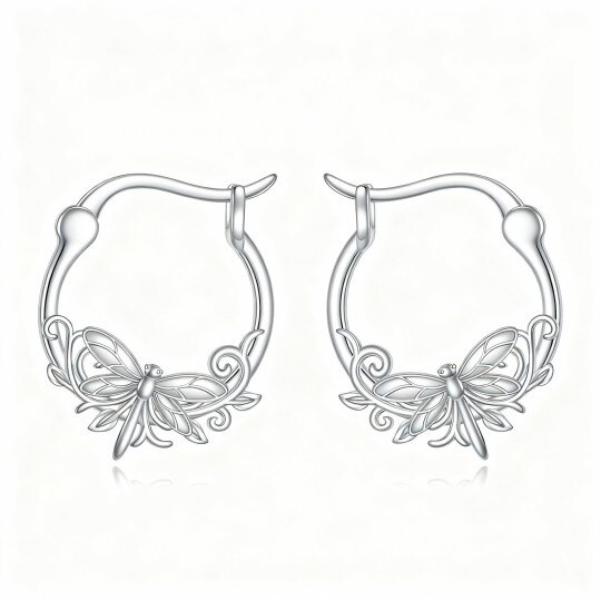 أقراط دائرية من الذهب الأبيض عيار 10 قيراط على شكل يعسوب