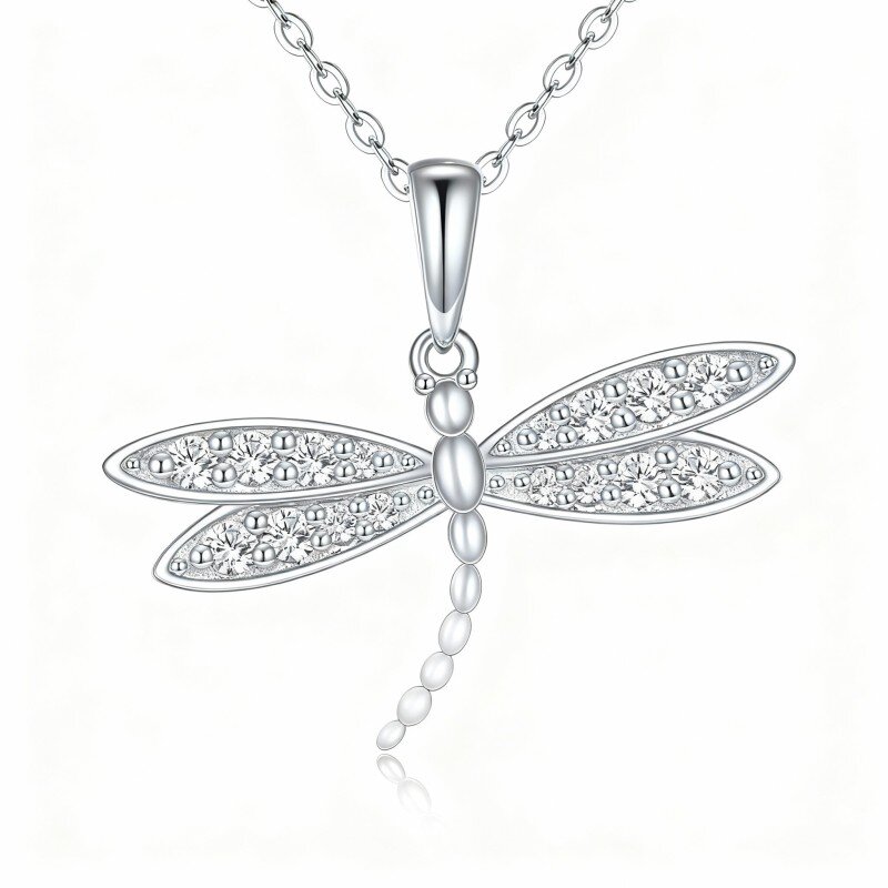 10K White Gold Cubic Zirconia Dragonfly Pendant Necklace-7