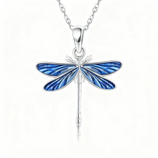 14K White Gold Dragonfly Pendant Necklace