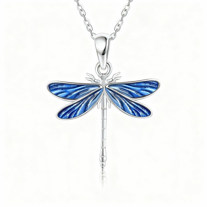 10K White Gold Dragonfly Pendant Necklace-20