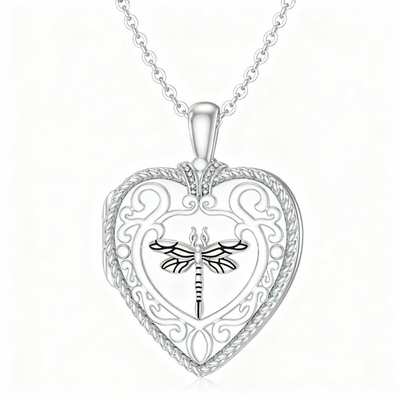 10K White Gold Dragonfly & Personalized Photo Pendant Necklace-1