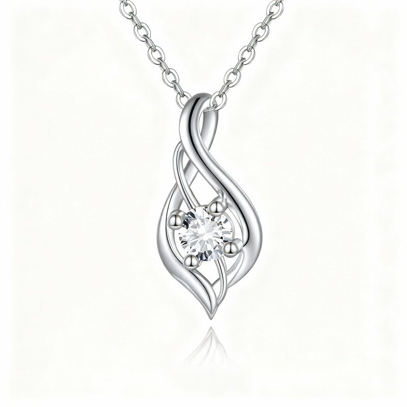10K White Gold Drop Shape Crystal Pendant Necklace-1