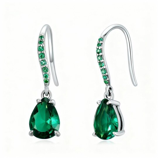 10K White Gold Cubic Zirconia Drop Shape Drop Earrings