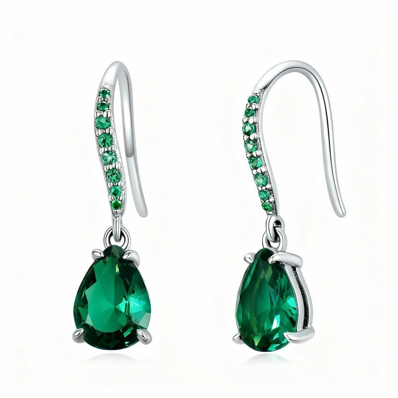 10K White Gold Cubic Zirconia Drop Shape Drop Earrings-2