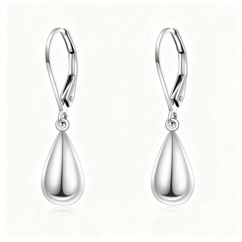 10K White Gold Drop Shape Drop Earrings-8