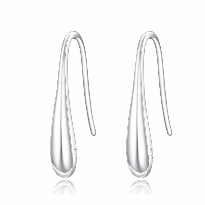 10K White Gold Drop Shape Drop Earrings-1
