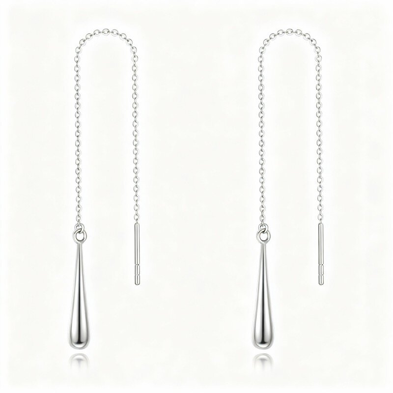 10K White Gold Drop Shape Drop Earrings-4