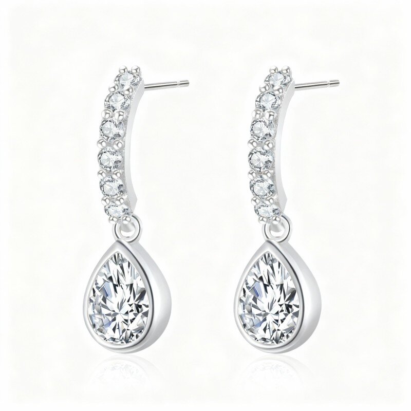 10K White Gold Cubic Zirconia Drop Shape Drop Earrings-13