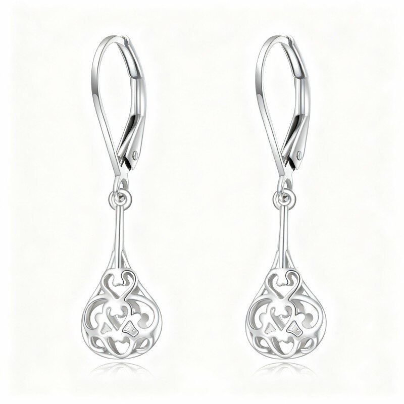 10K White Gold Drop Shape & Filigree Drop Earrings-12