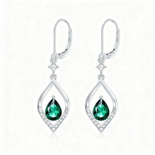 Pendientes de oro blanco de 10 quilates con circonitas cúbicas en forma de gota y cierre de palanca