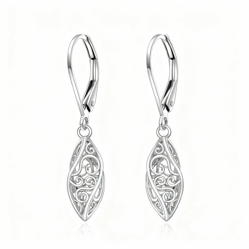 10K White Gold Drop Shape Lever-back Earrings-14