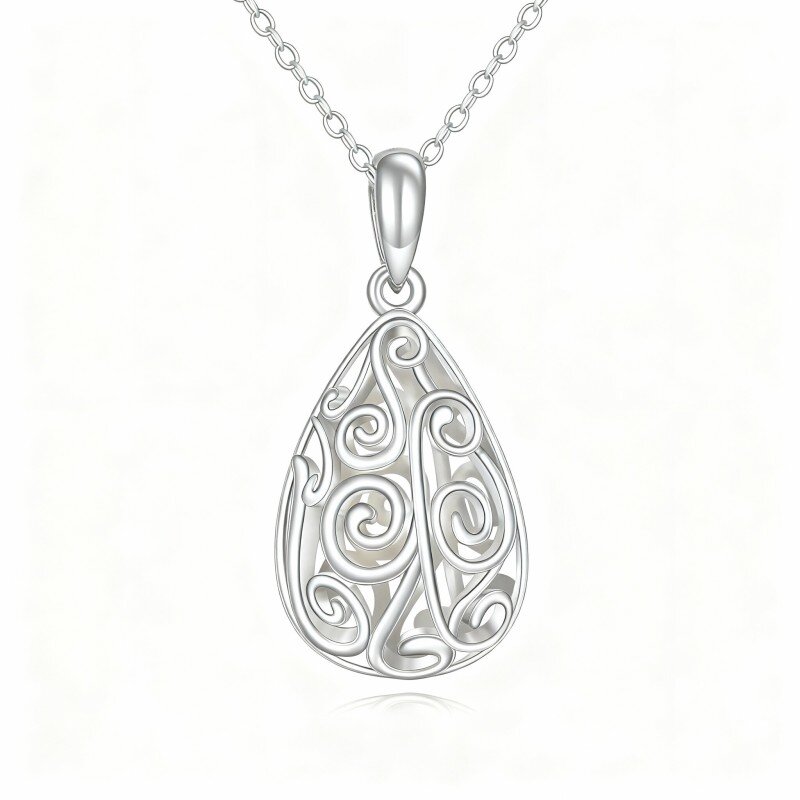 10K White Gold Drop Shape Pendant Necklace-15