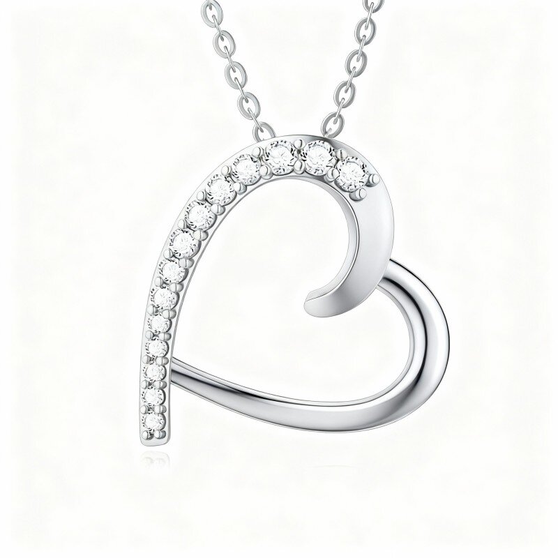 9K White Gold Cubic Zirconia Electrocardiogram Pendant Necklace-1