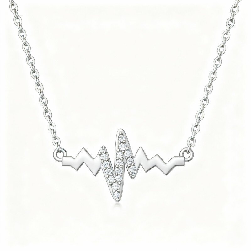 Colar com pendente de eletrocardiograma em ouro branco 10K e zircónias cúbicas-1
