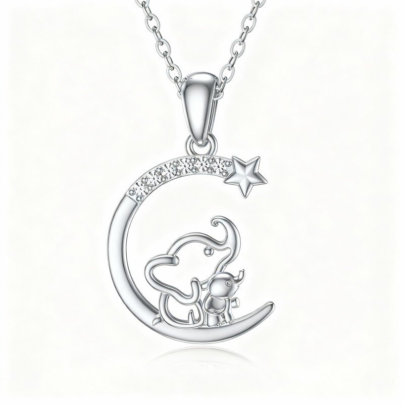 10K White Gold Cubic Zirconia Elephant Pendant Necklace-16